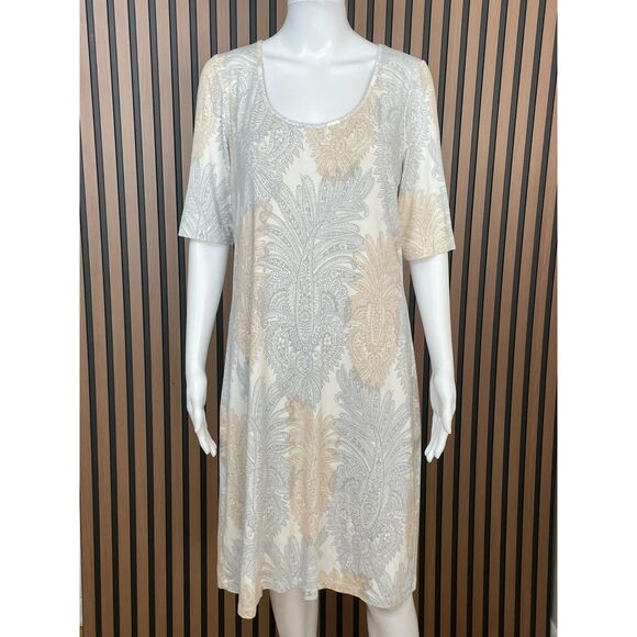 Tommy Bahama Women's Dress Sheath Stretch Scoop Neck L Gray Pinapple Paisley - Picture 1 of 10